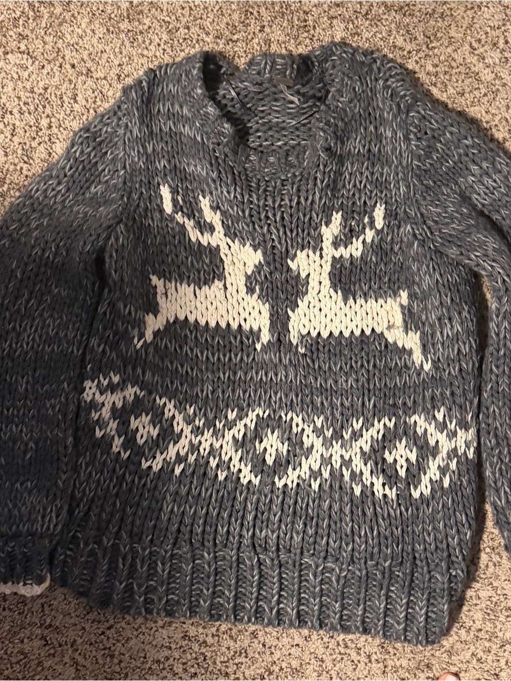 Vintage Free People Holiday Chunky Knit Reindeer Sweater -